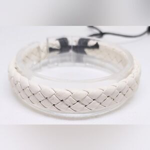 Men's bracelet leather braided white new e53‎